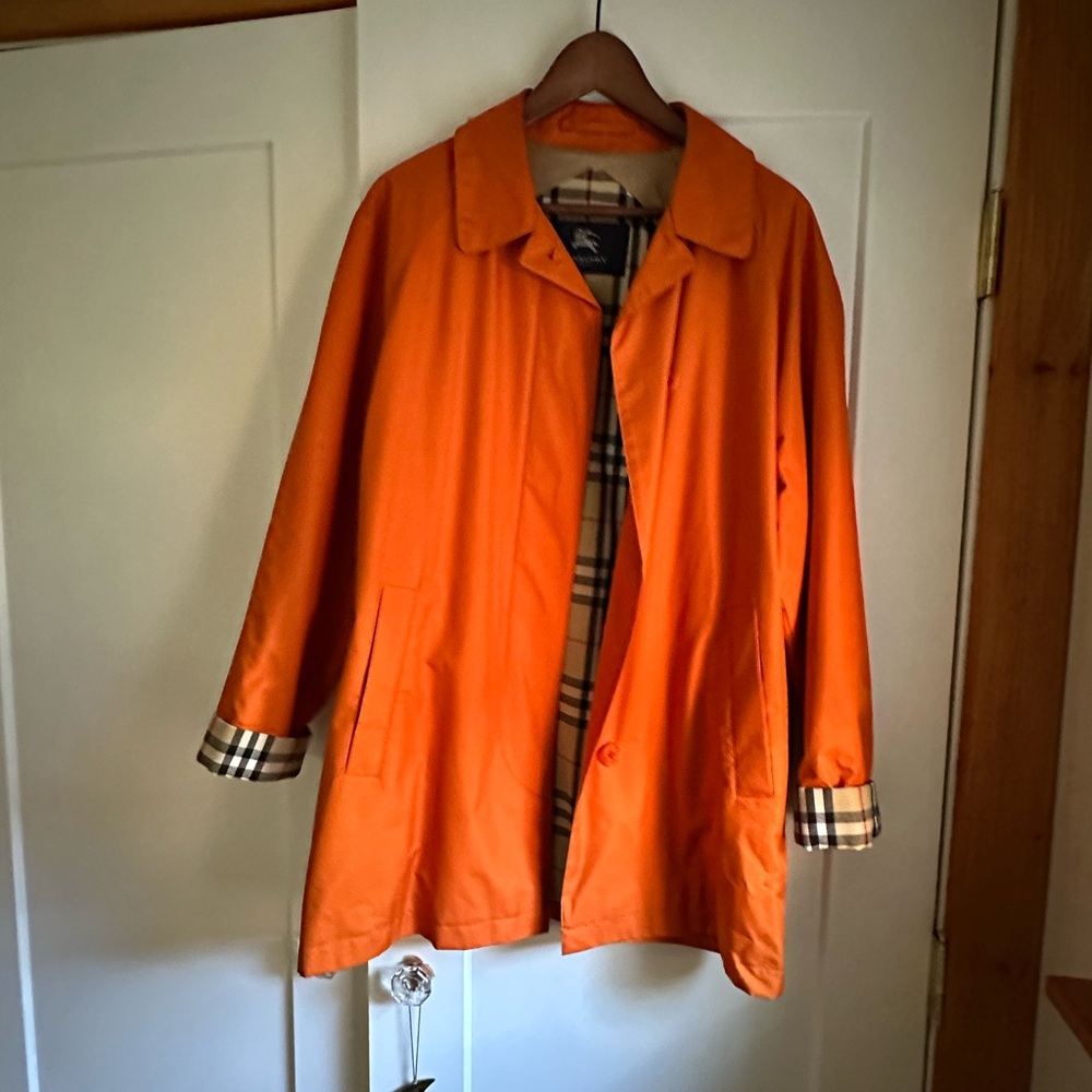 Burberry London Orange Trench Coat with Plaid Accents Medium